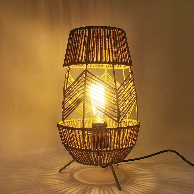 Tropical Coastal Contemporary Natural Hand Woven Wicker Lamp