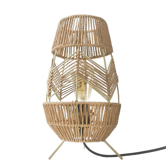 Tropical Coastal Contemporary Natural Hand Woven Wicker Lamp