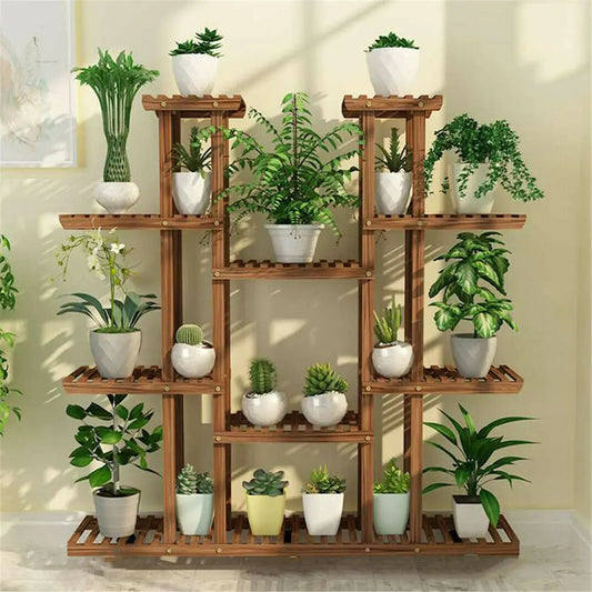 Multi-Tier Plant Stand Wood Flower Rack Holder 16 Potted Display