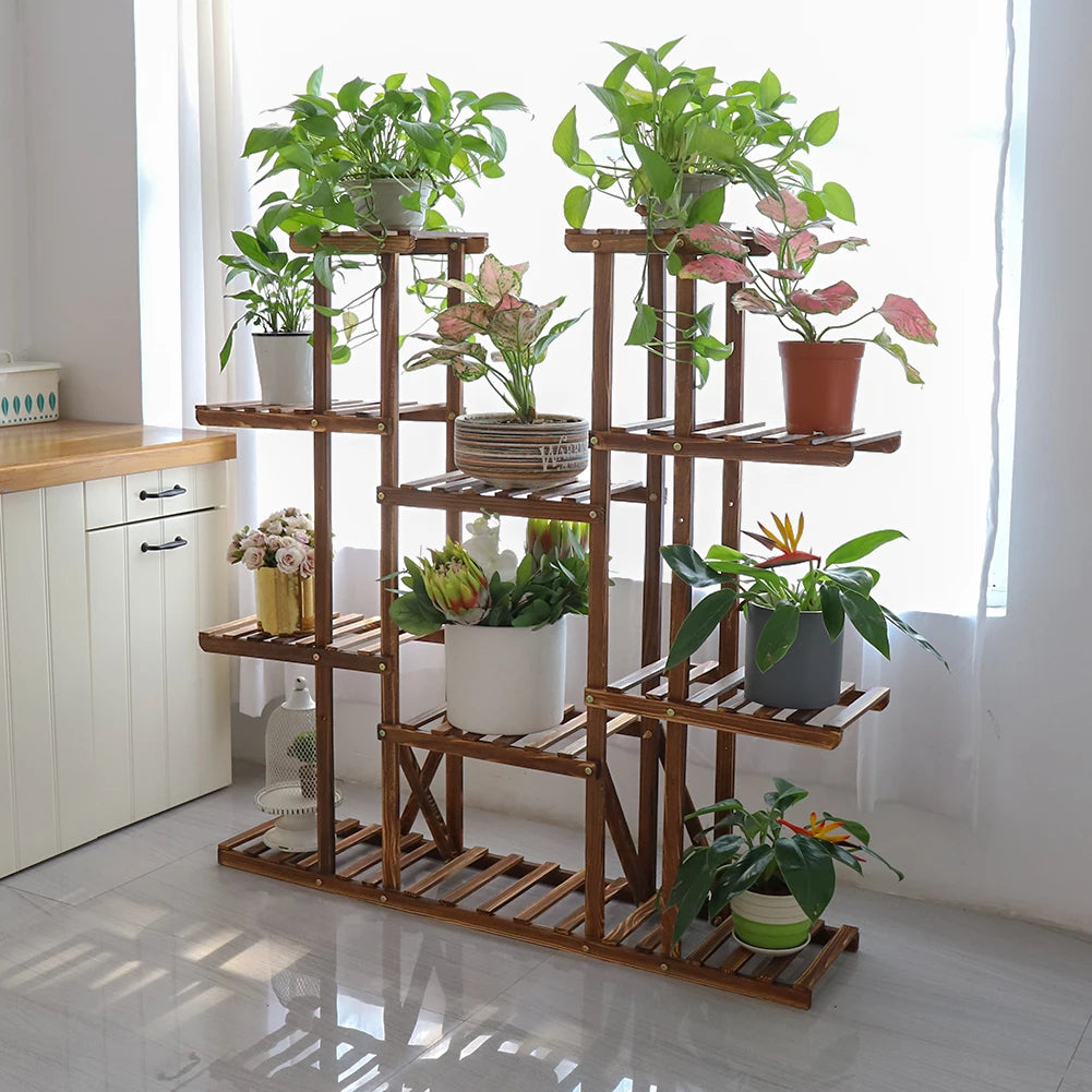 Multi-Tier Plant Stand Wood Flower Rack Holder 16 Potted Display