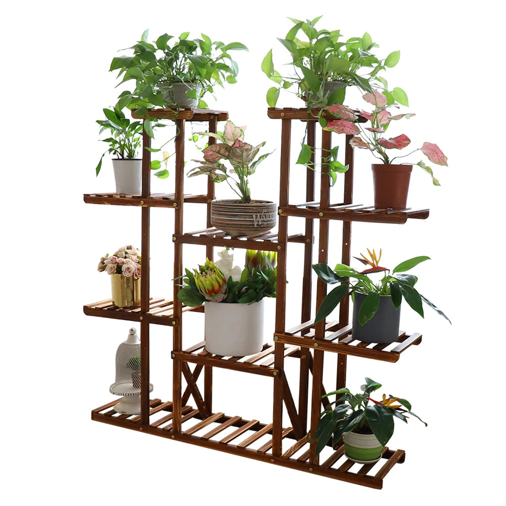 Multi-Tier Plant Stand Wood Flower Rack Holder 16 Potted Display