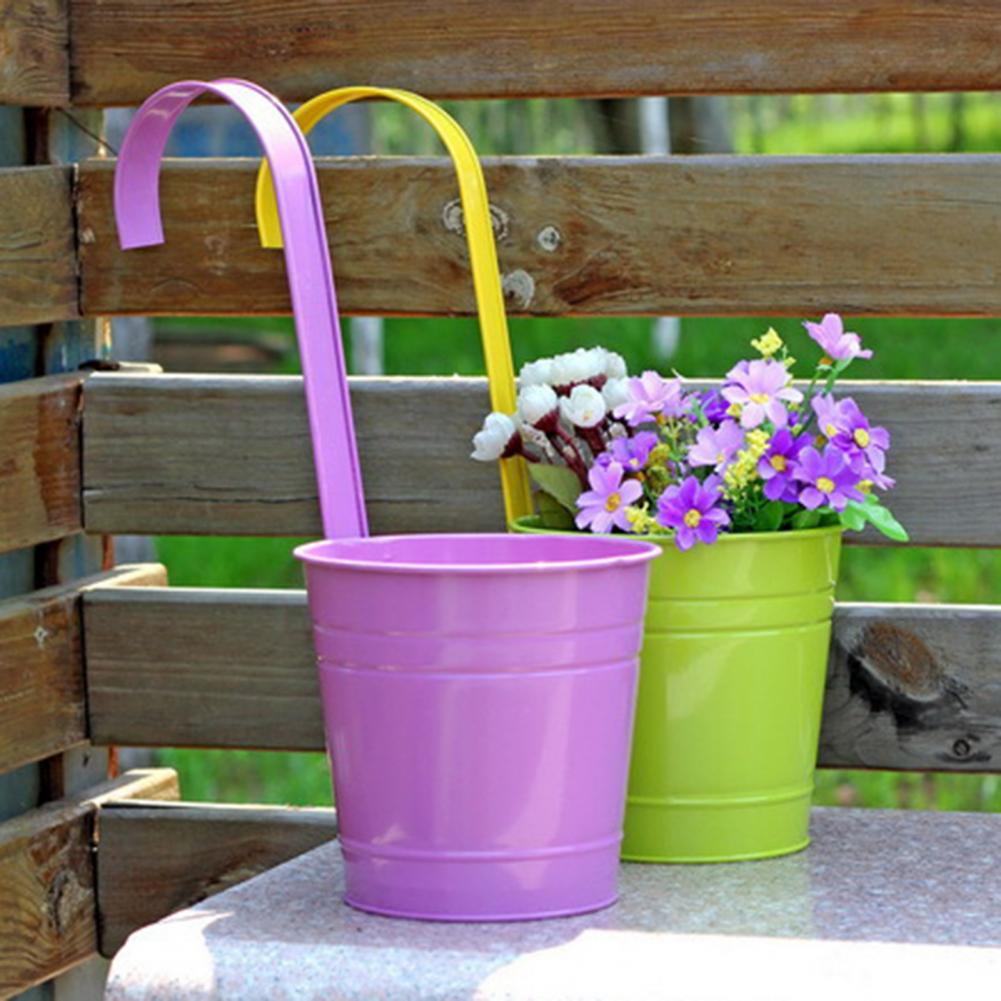 Wall Hanging Flower Pots Metal Fence Hanging Plant Pots Iron Garden Planter Pots Tin Bucket Holder Basket Home Garden