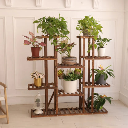 Multi-Tier Plant Stand Wood Flower Rack Holder 16 Potted Display