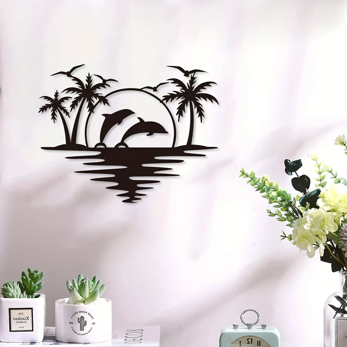 Dolphin Coconut Tree Iron Art