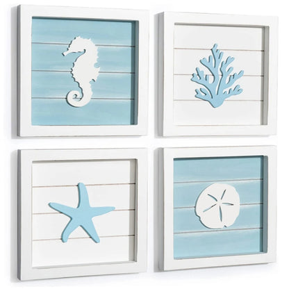 Wall Art with 3D Starfish & Seahorses