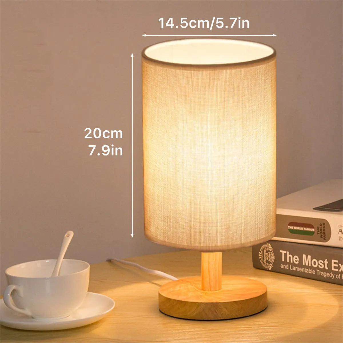 USB Bedside Lamp Night Lights Table Lamp For Bedroom Wooden Desk Lamp Bedside Night Light with Cylinder Lamp Shade Home Decor