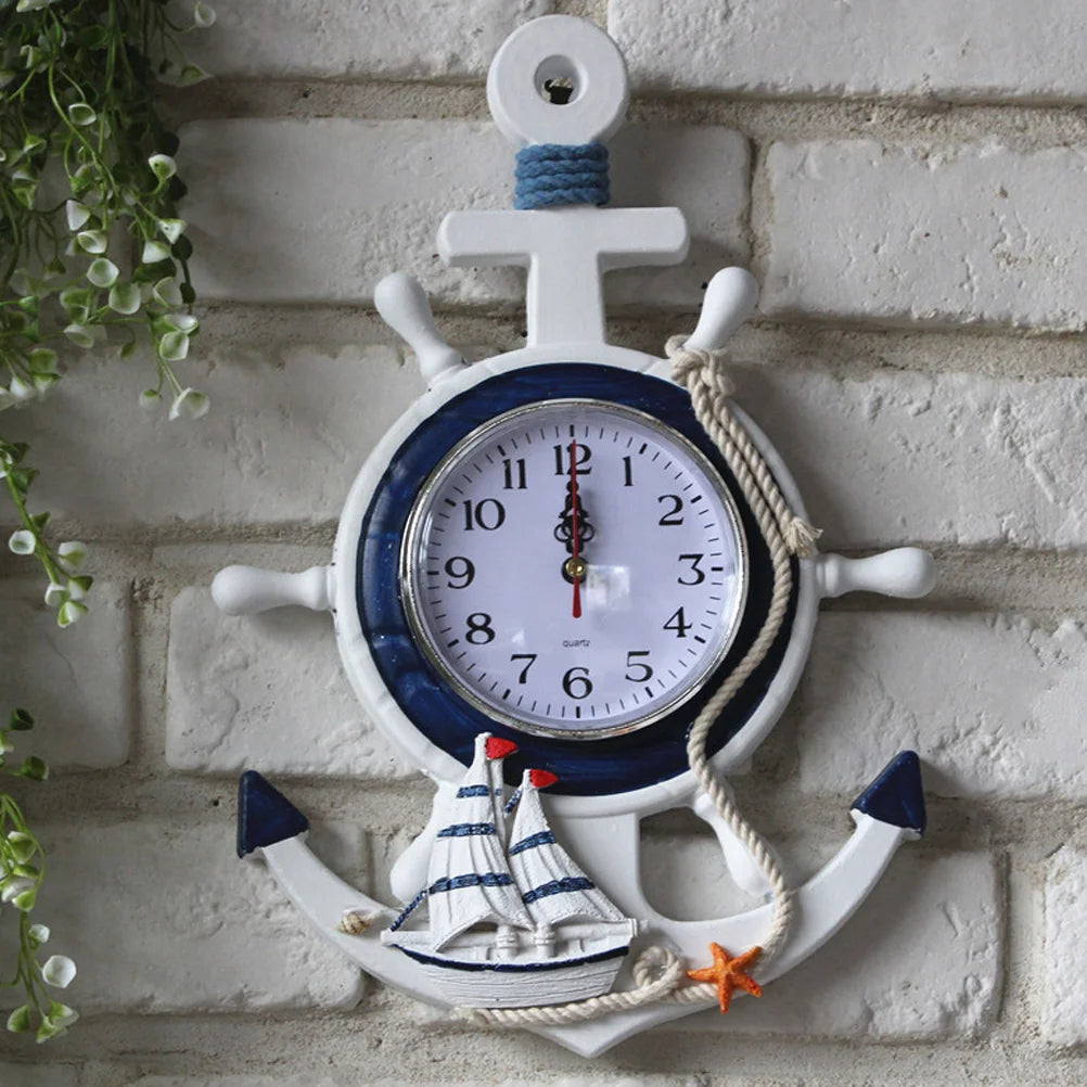 Wall Clock Nautical Anchor Decor Wheel Clocks