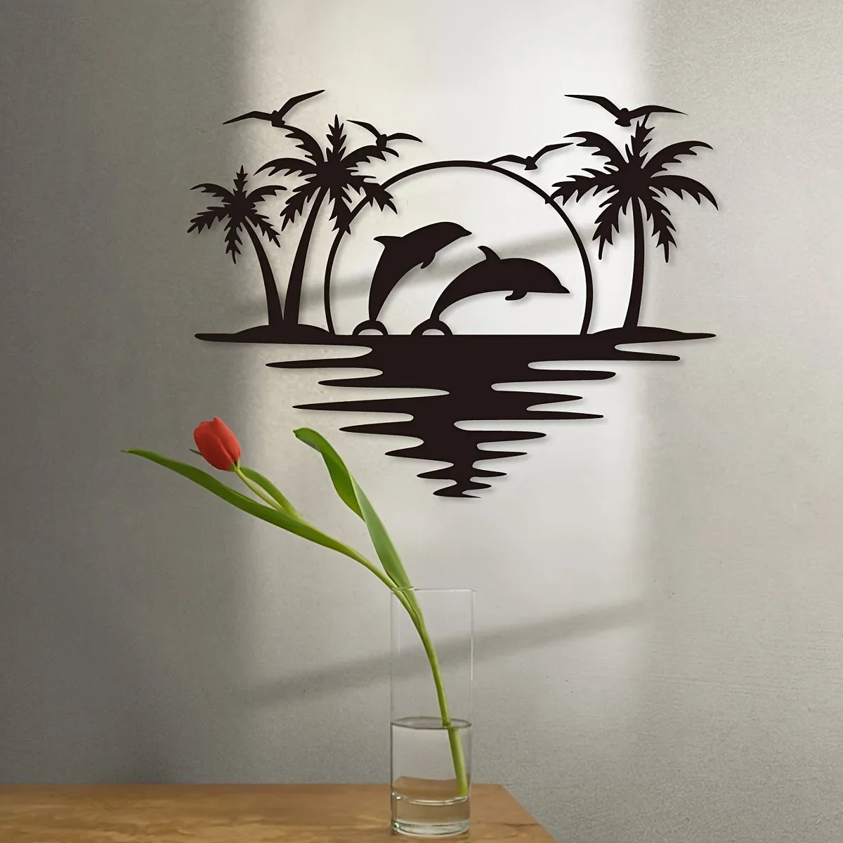 Dolphin Coconut Tree Iron Art