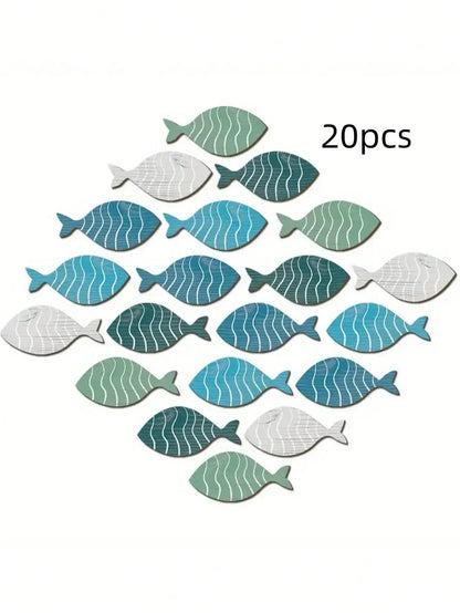 20pcs/set Wooden Fish Wall Decor