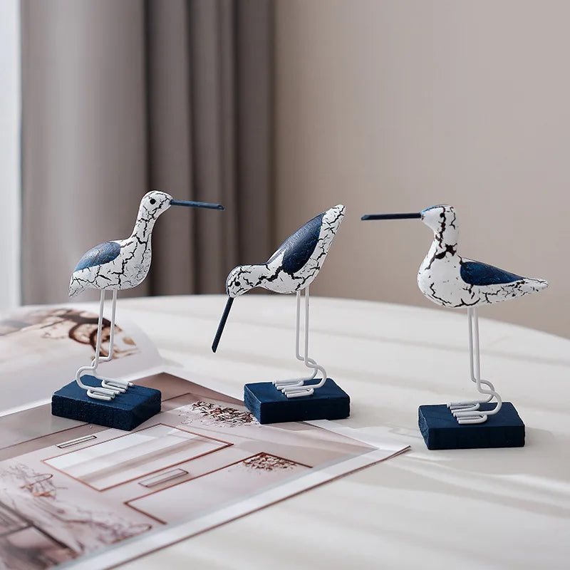 Set of 3 Wooden Seagull Figurines