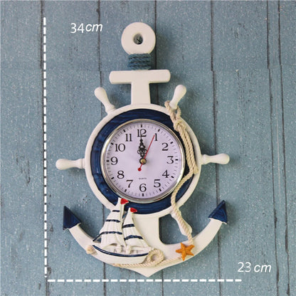 Wall Clock Nautical Anchor Decor Wheel Clocks