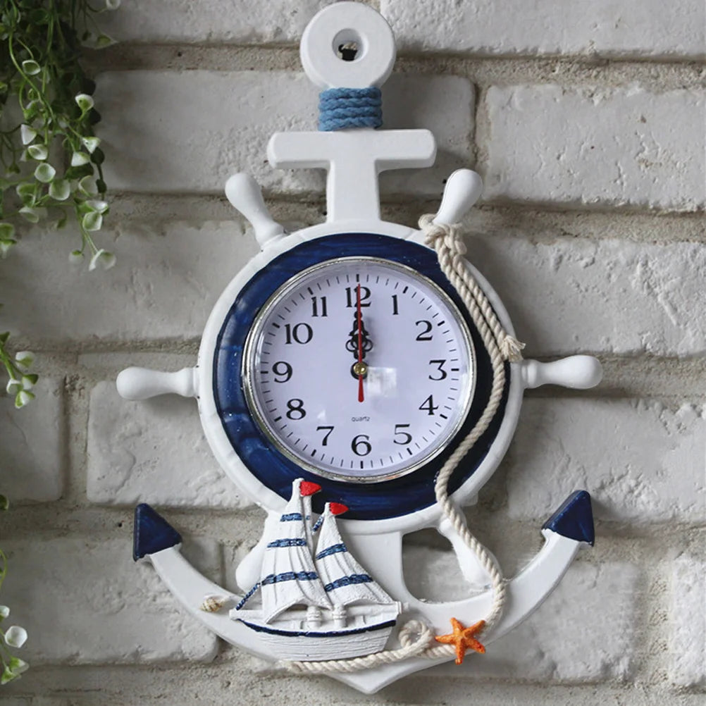 Wall Clock Nautical Anchor Decor Wheel Clocks