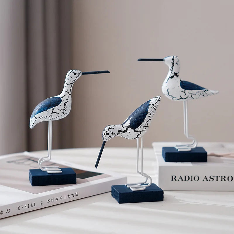 Set of 3 Wooden Seagull Figurines