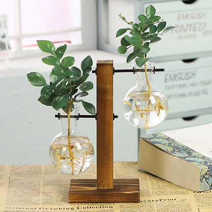 Creative Glass Desktop Planter Bulb Vase Wooden