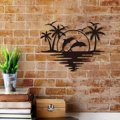 Dolphin Coconut Tree Iron Art