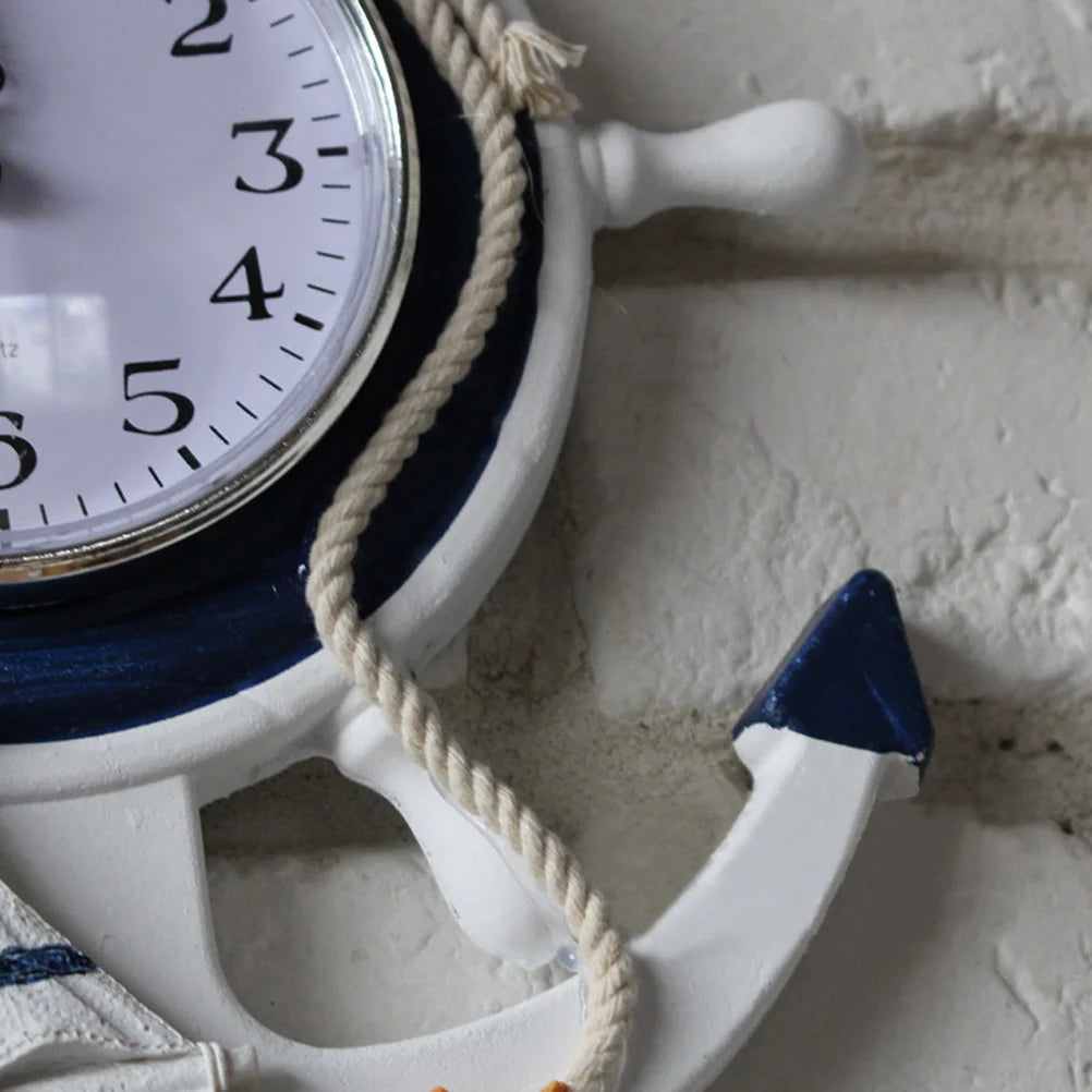 Wall Clock Nautical Anchor Decor Wheel Clocks