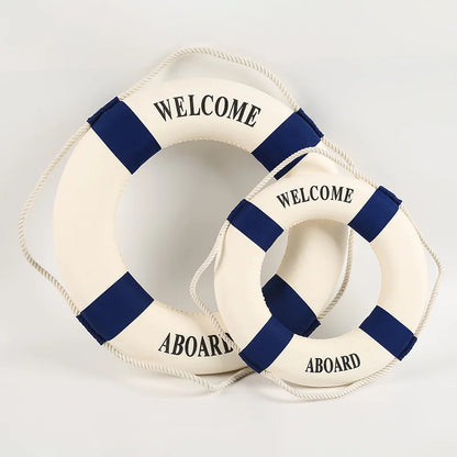 Nautical Style Welcome Red Blue Life Buoy