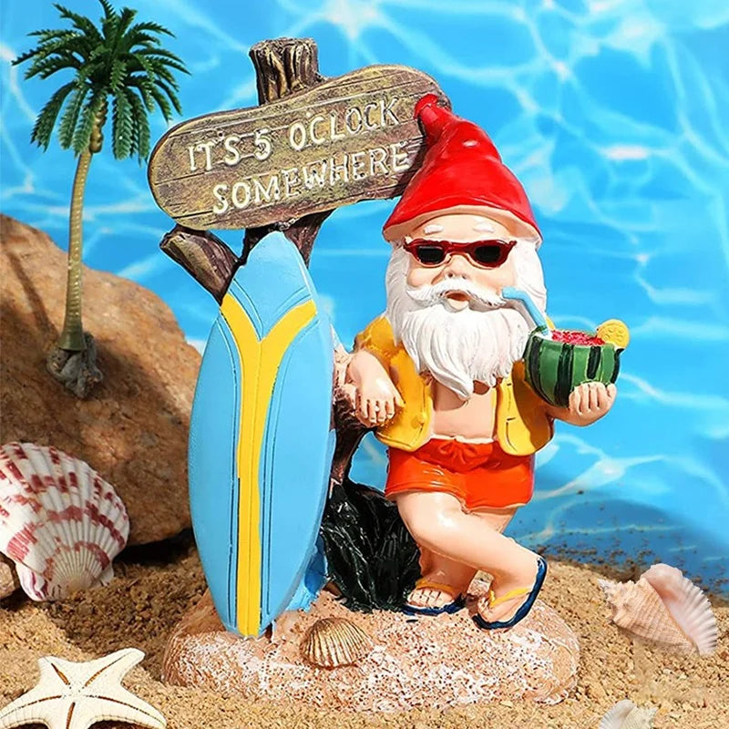 Charming Beach Surfing Dwarf Gnome