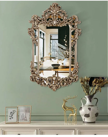 Carved wall mount makeup mirror 74x120cm, easy to install