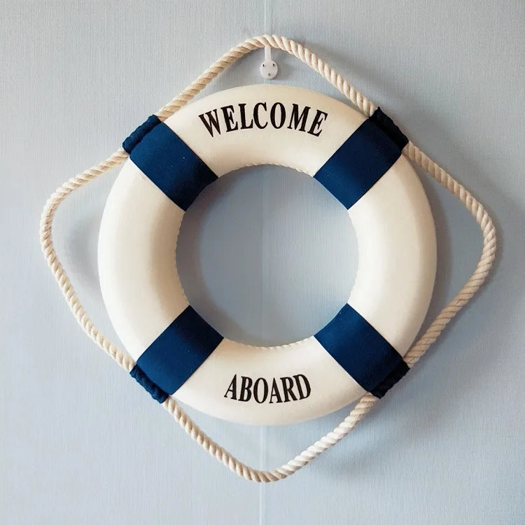 Nautical Style Welcome Red Blue Life Buoy