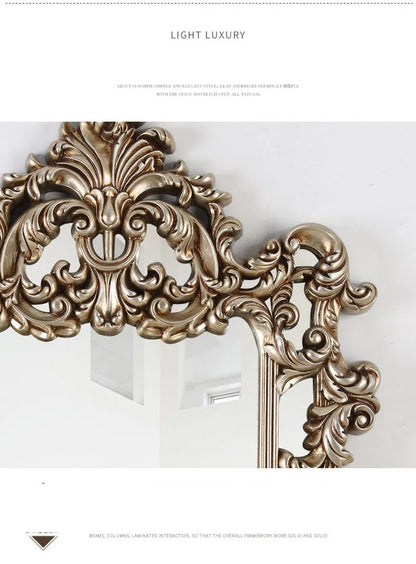 Carved wall mount makeup mirror 74x120cm, easy to install